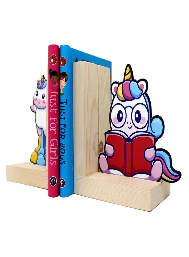 The Rosette Imprint Wooden Bookend for Kids Girls & Boys | Adjustable Book Stopper & Book Holder Stand | Bookends for Study Table, Shelf & Home Decor | Safe & Durable | Unicorn Design - Image 4